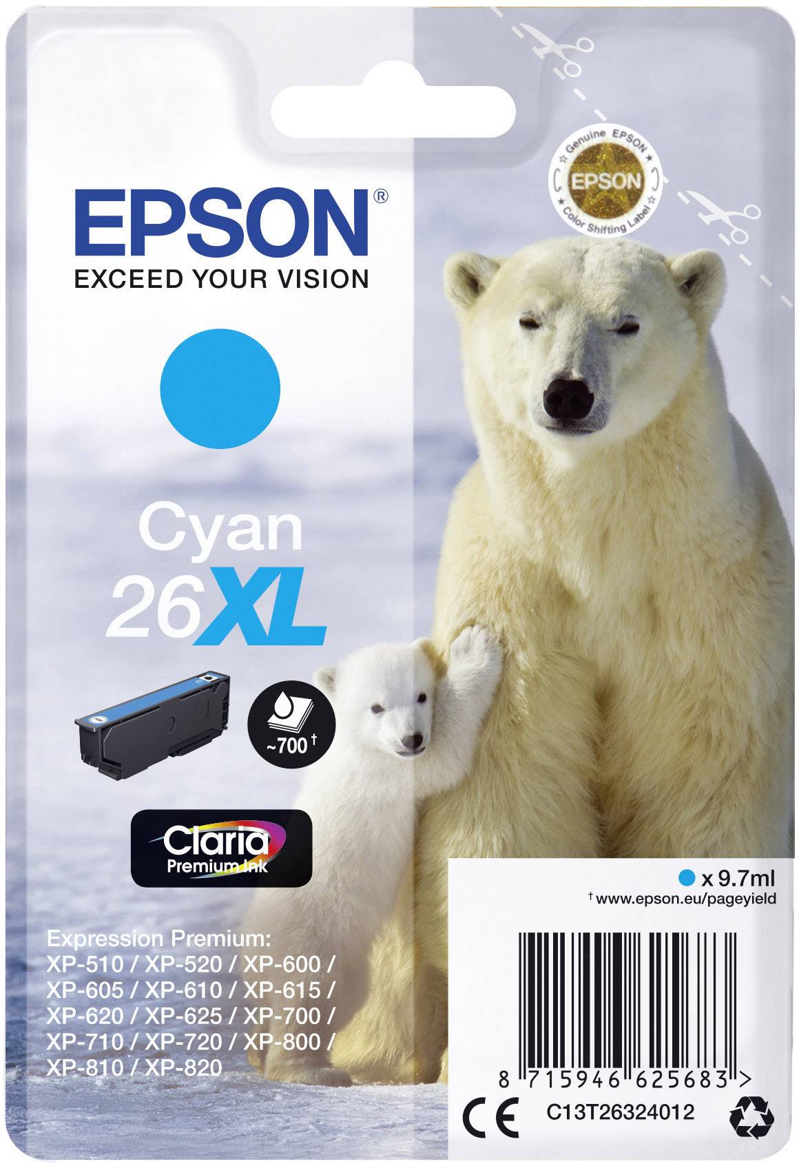 Epson Inktcartridge 26XL Origineel Cyaan C 13 T 26324012