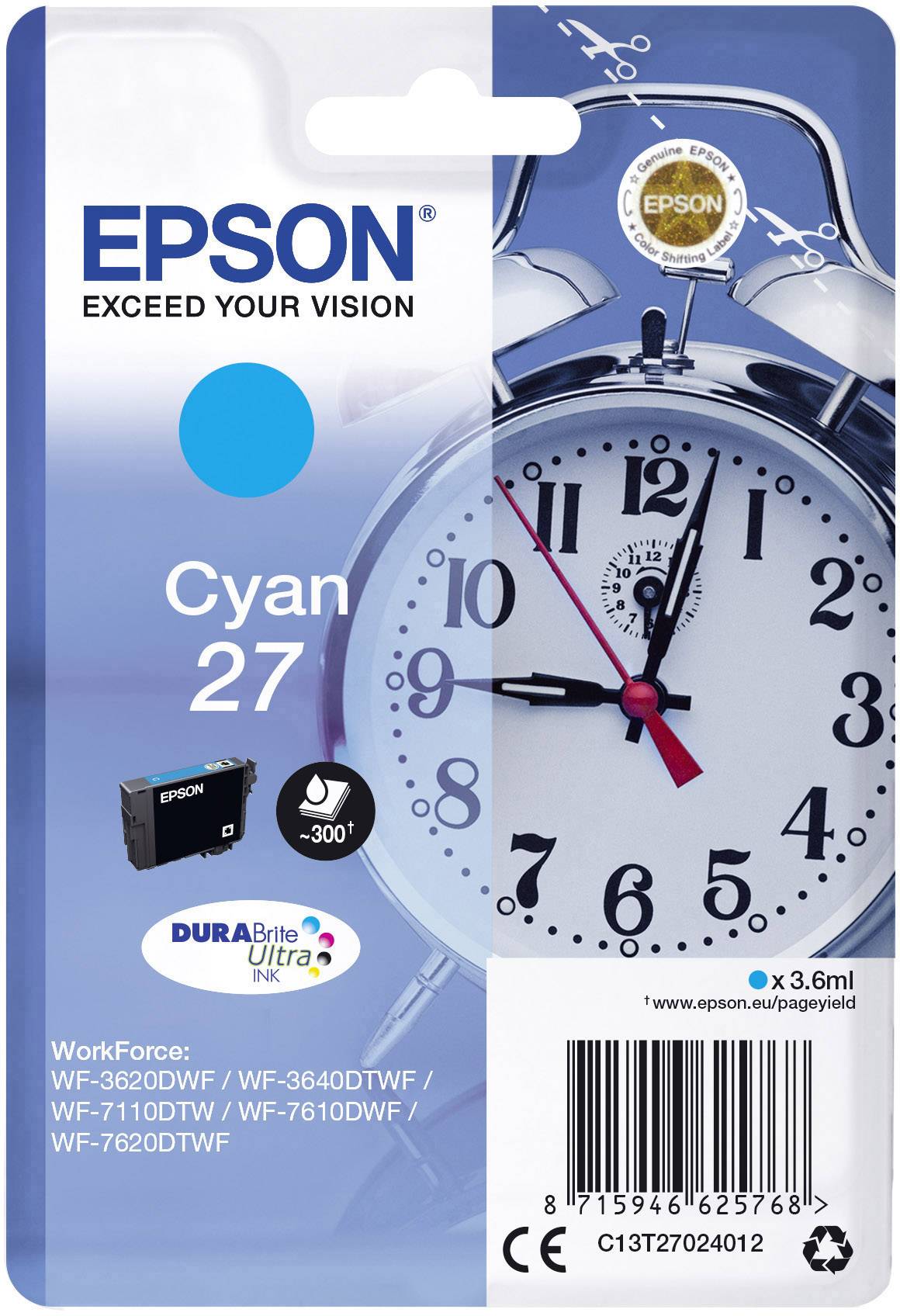 Epson Inktcartridge 27 Origineel Cyaan C 13 T 27024012