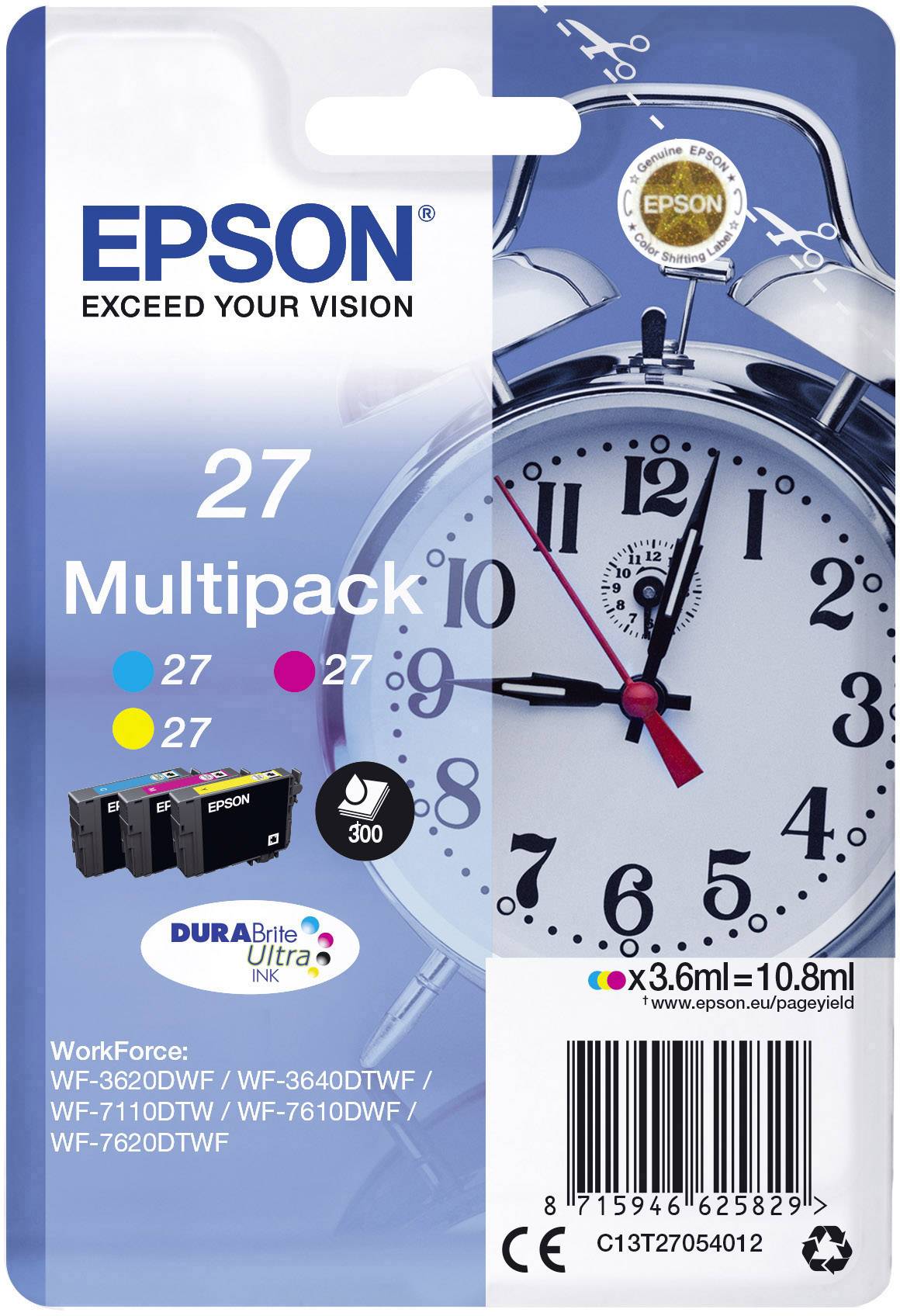 Epson Inktcartridge T2705, 27 Origineel Combipack Cyaan, Geel, Magenta C13T27054012