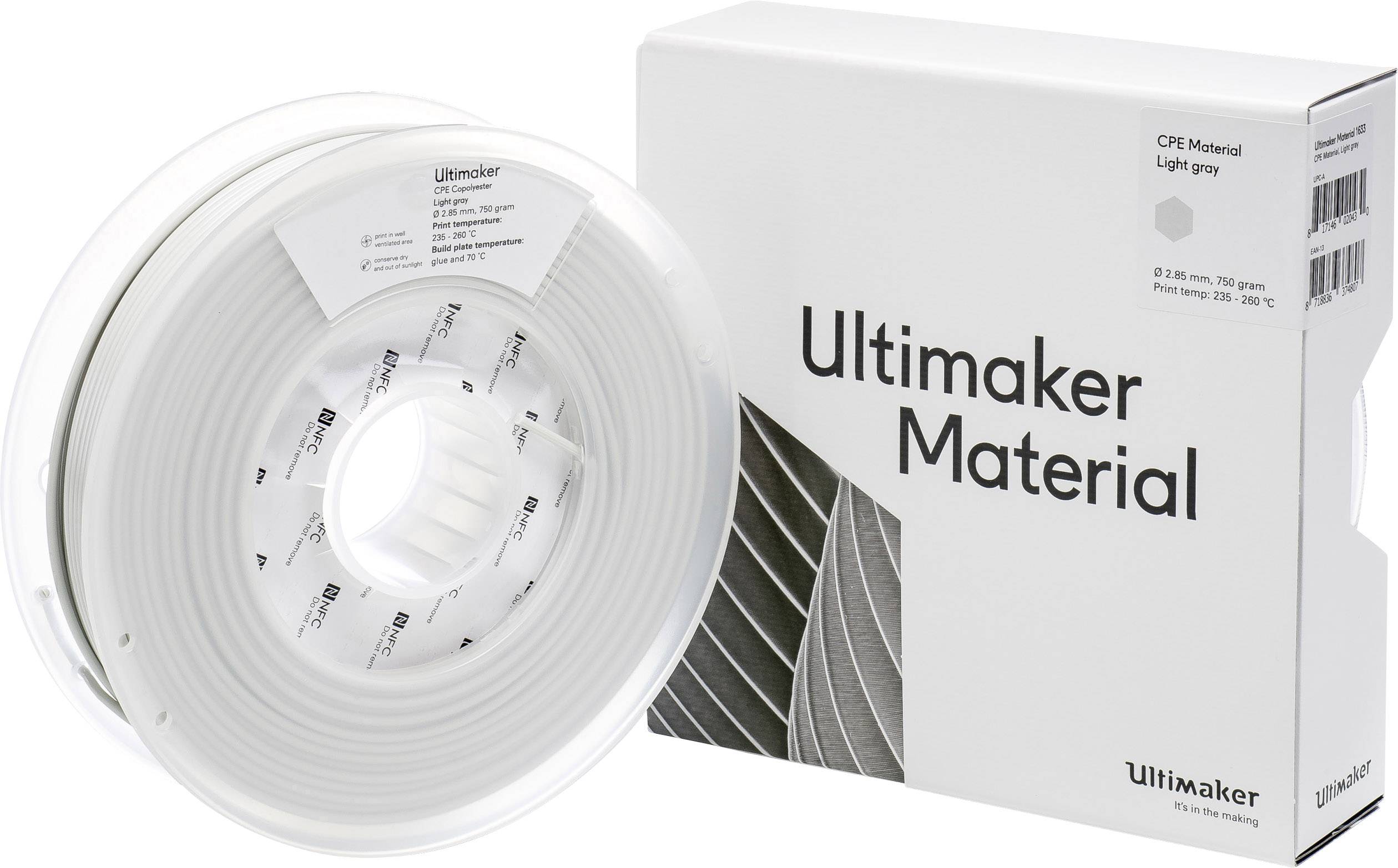 UltiMaker CPE - M0188 Light Gray 750 - 201273 Filament CPE 2.85 mm 750 g Lichtgrijs 1 stuk(s)
