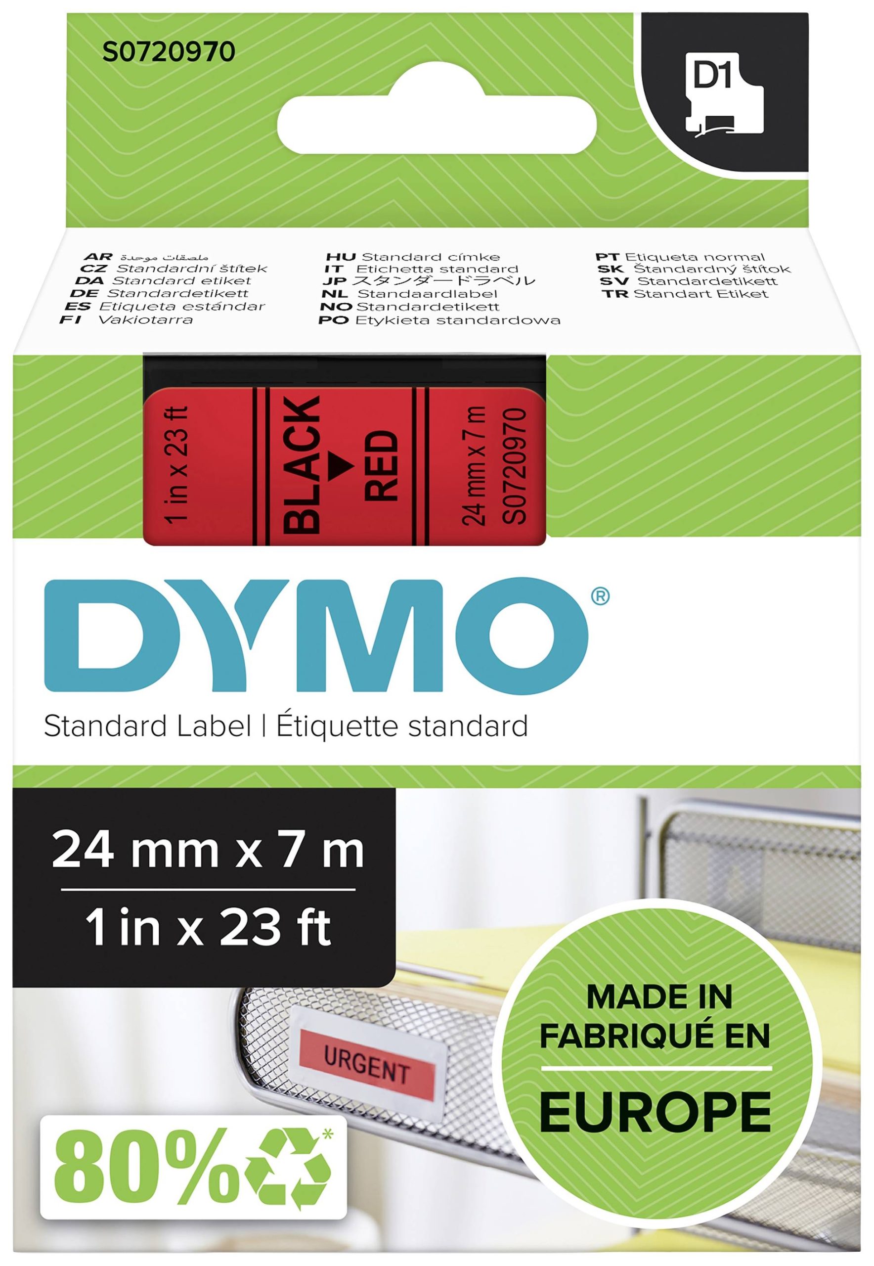 DYMO S0720970 Labeltape Tapekleur: Rood Tekstkleur: Zwart 24 mm 7 m