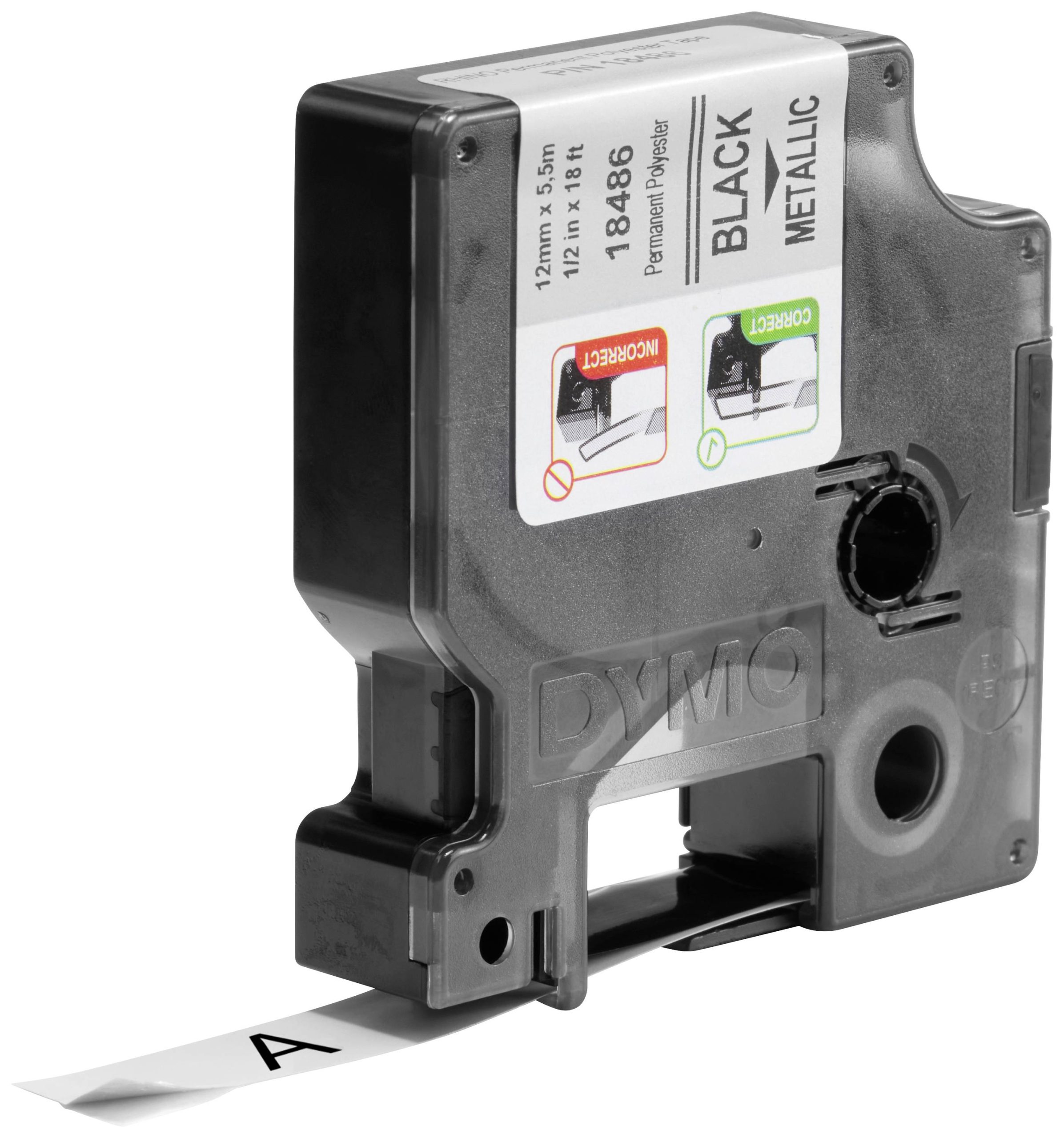 Etiketten DYMO IND RHINO S0718180 Polyester Tapekleur: Metallic Tekstkleur:Zwart 12 mm 5.5 m