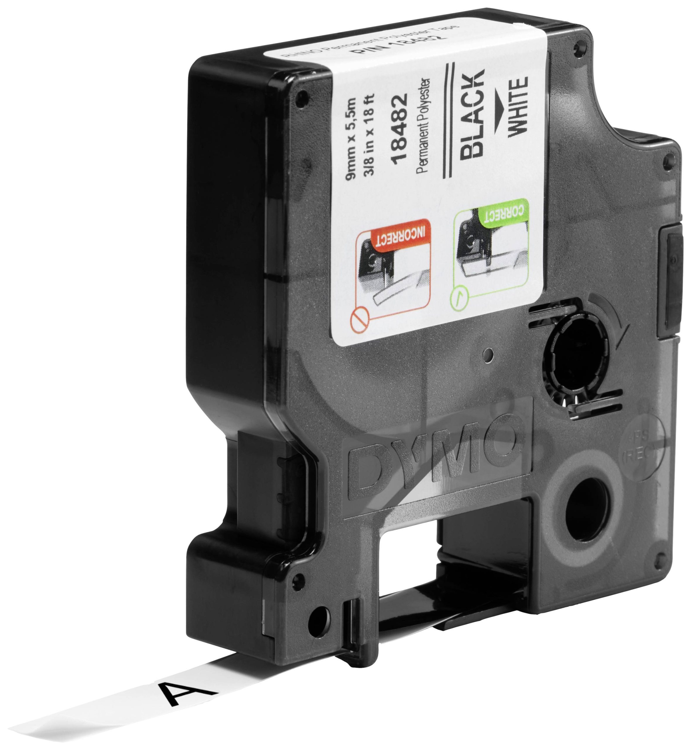 Labeltape DYMO IND RHINO 18482 Polyester Tapekleur: Wit Tekstkleur:Zwart 9 mm 5.5 m