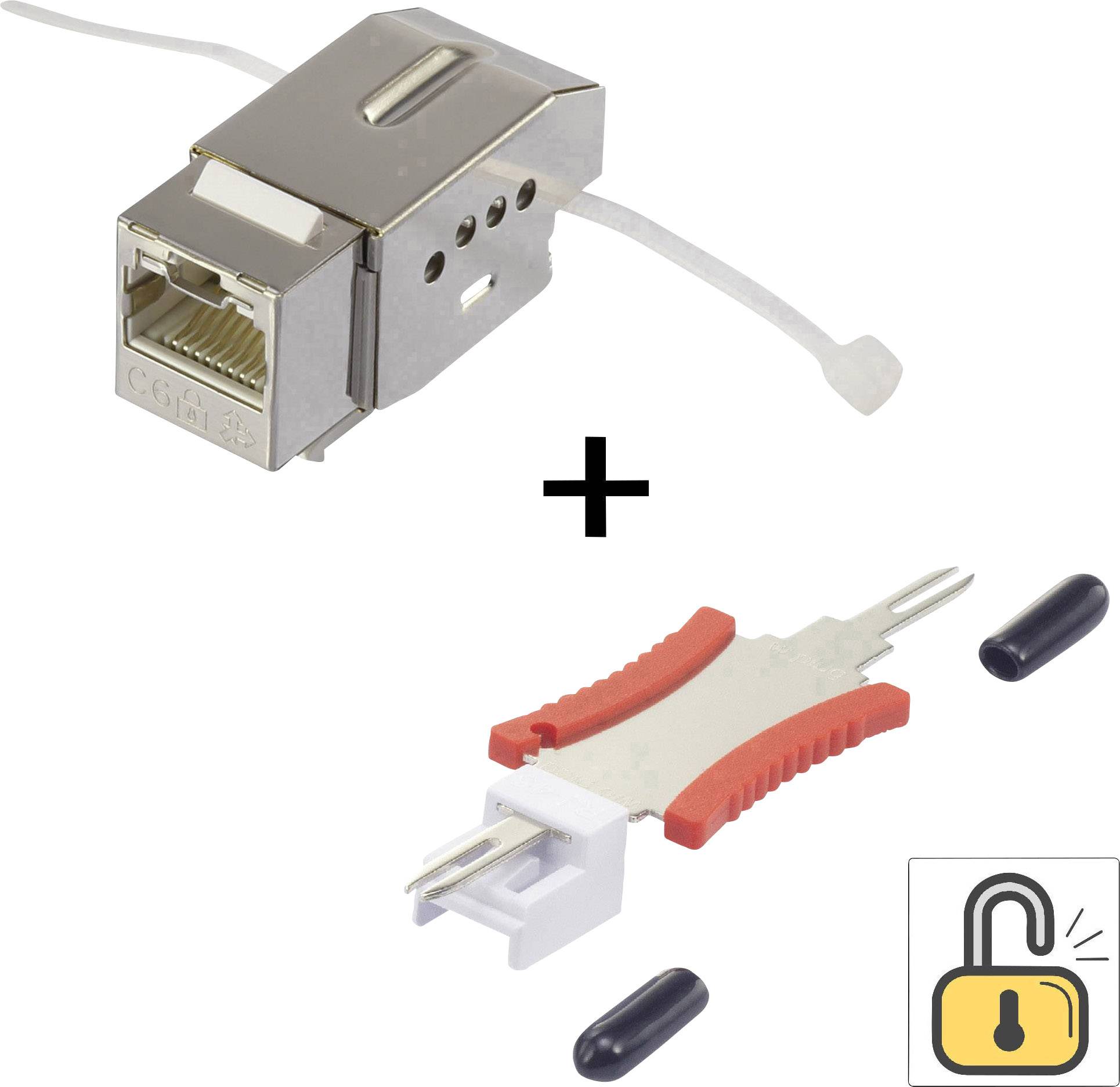 Renkforce RJ45-inbouwmodule Met vergrendelingsfunctie/inclusief ontgrendelgereedschap Keystone CAT 6 KSV10 + Tooling
