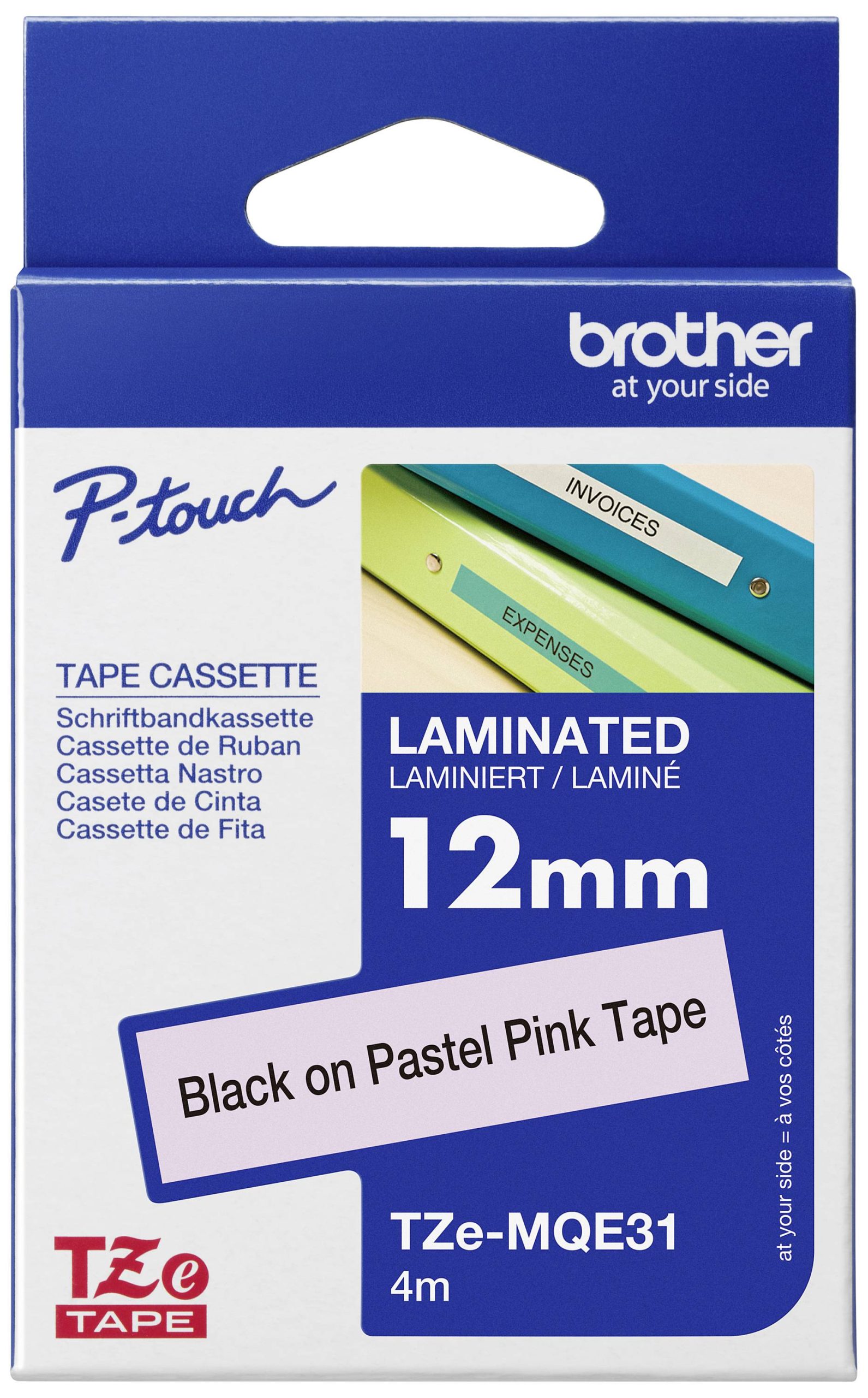 Brother TZe-MQE31 Labeltape pastel Kunststof Tapekleur: Pastelroze Tekstkleur: Zwart 12 mm 4 m