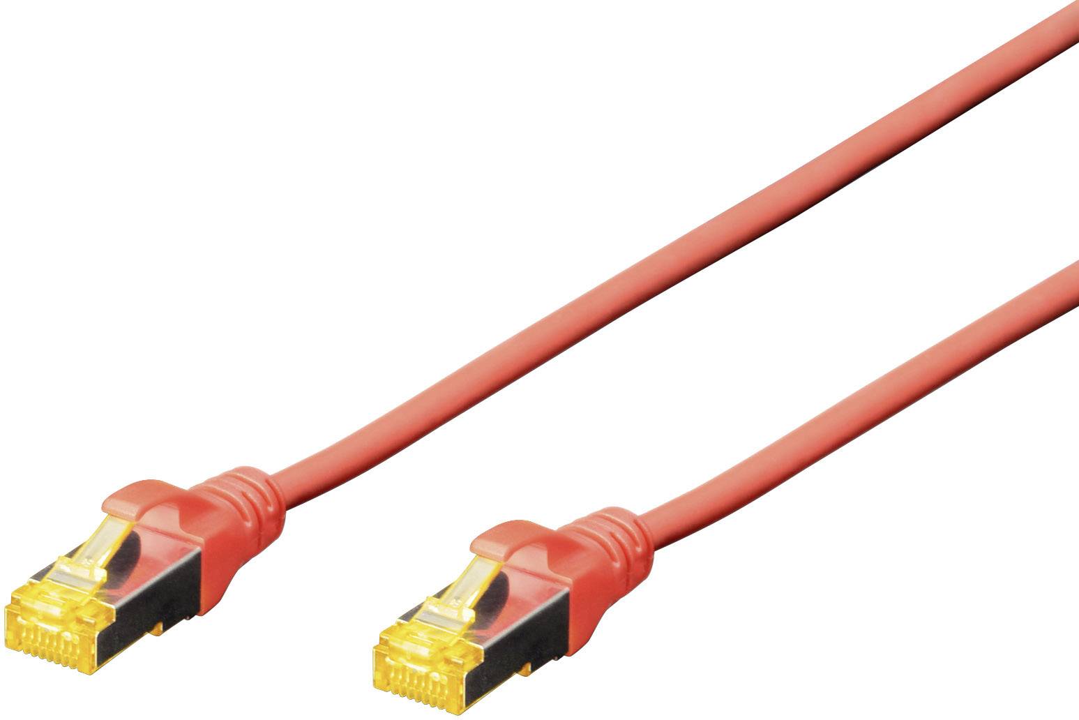 Digitus DK-1644-A-005/R RJ45 Netwerkkabel, patchkabel CAT 6A S/FTP 0.50 m Rood Halogeenvrij, Verdraaide paren, Snagless,