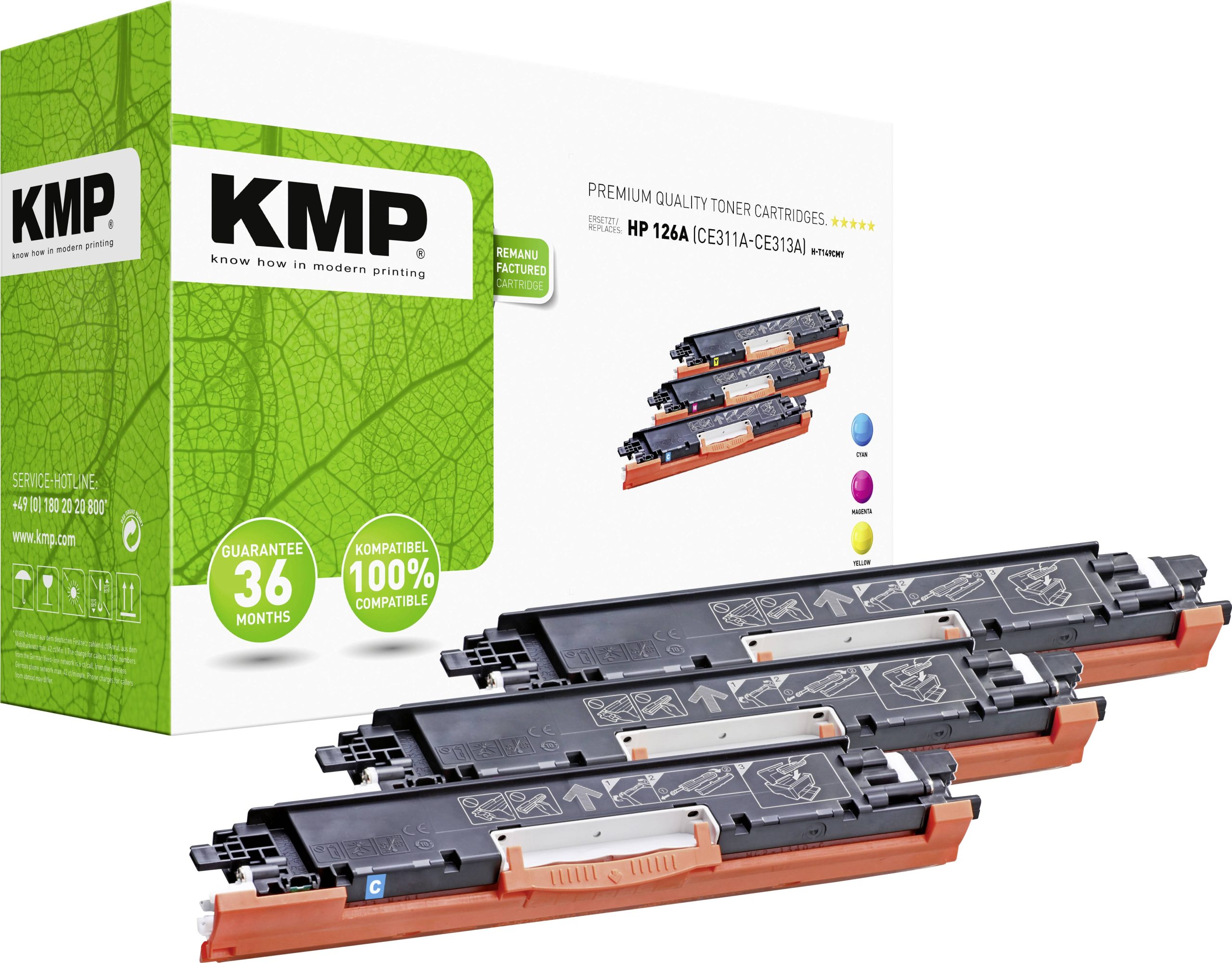 KMP Toner vervangt HP 126A, CE311A, CE312A, CE313A Compatibel Combipack Cyaan, Magenta, Geel 1000 bladzijden H-T149CMY 1