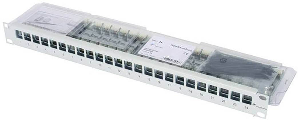 Telegärtner 100007012 24 poorten Netwerkpatchpaneel 483 mm (19") CAT 6A 1 HE Grijs-wit (RAL 7035) Ingericht
