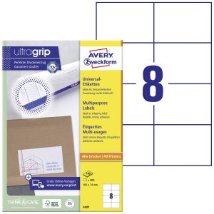 Avery-Zweckform 3427 Universele etiketten 105 x 74 mm Papier Wit 800 stuk(s) Permanent hechtend Inkjet, Laser (zwart/wit