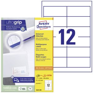 Avery-Zweckform 3659-200 Universele etiketten 97 x 42.3 mm Papier Wit 2640 stuk(s) Permanent hechtend Inkjet, Laser (zwa Avery-Zweckform 3659-200 Universele etiketten 97 x 42.3 mm Papier Wit 2640 stuk(s) Permanent hechtend Inkjet, Laser (zwa