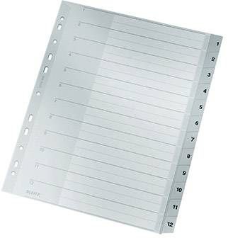 Leitz 1282 Register DIN A4, Bovenbreedte 1-12 Polypropyleen Grijs 12 tabbladen 12820000