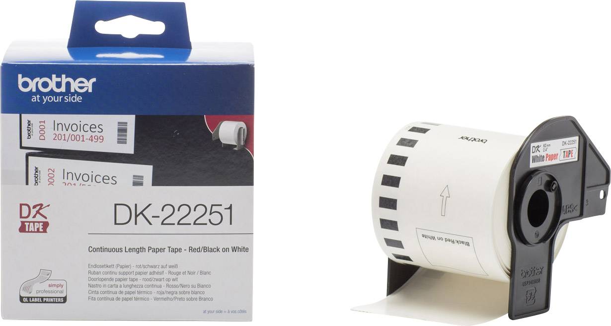 Brother DK-22251 Rol met etiketten 62 mm x 15.24 m Papier Wit 1 stuk(s) Permanent hechtend DK22251 Universele etiketten