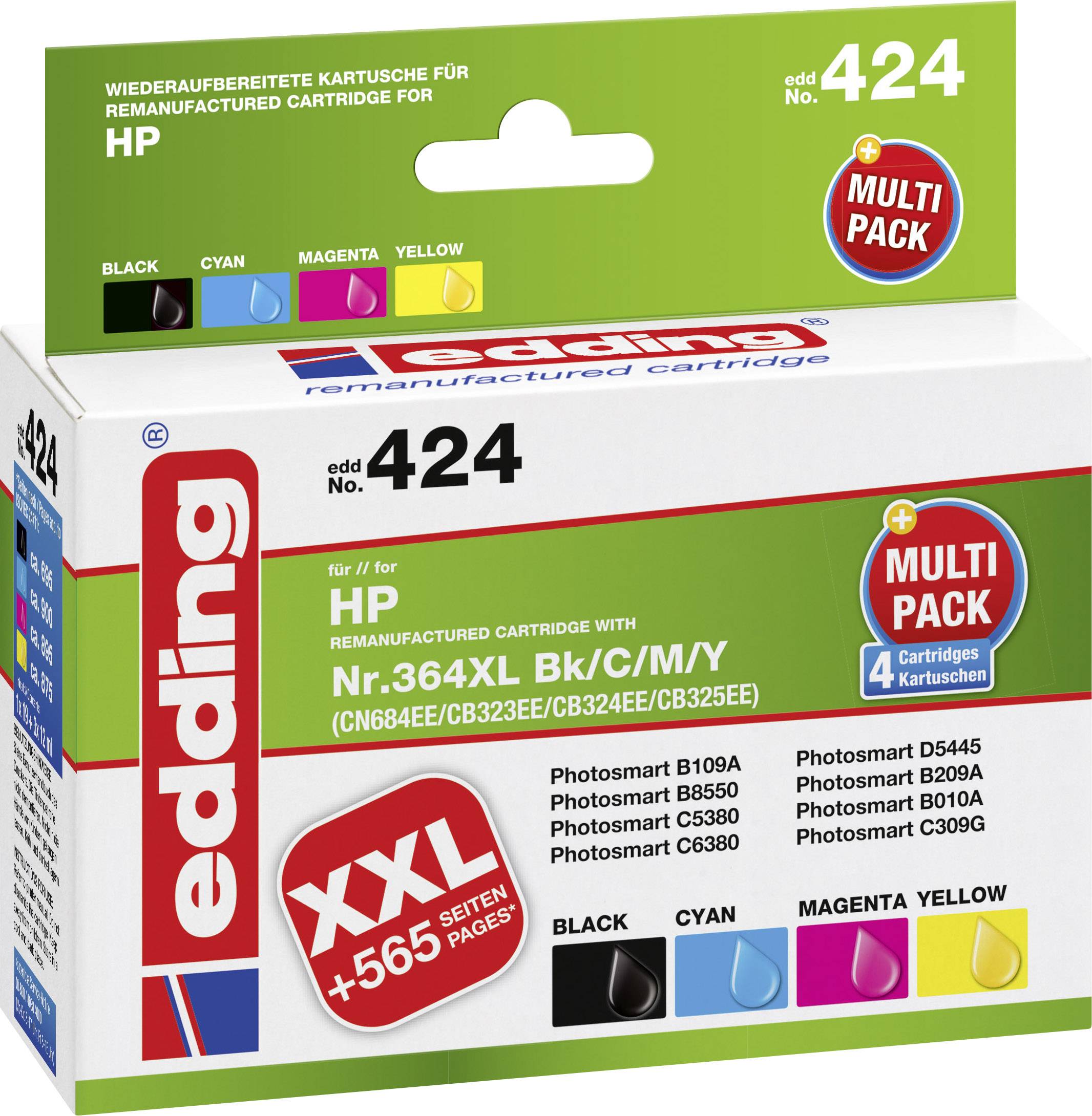 Edding Inktcartridge vervangt HP 364XL, N9J74AE, CN684AE, CB323EE, CB324EE, CB325EE Compatibel Combipack Zwart, Cyaan, M