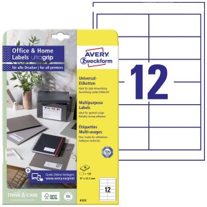 Avery-Zweckform 6123 Universele etiketten 97.3 x 42.3 mm Papier Wit 120 stuk(s) Permanent hechtend Inkjet, Laser (zwart/