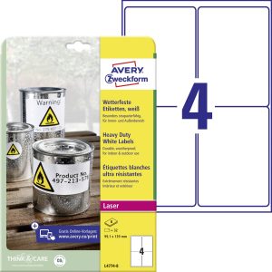 Avery-Zweckform L4774-8 Folie-etiketten 99.1 x 139 mm Polyester folie Wit 32 stuk(s) Permanent hechtend Laser (kleur), L Avery-Zweckform L4774-8 Folie-etiketten 99.1 x 139 mm Polyester folie Wit 32 stuk(s) Permanent hechtend Laser (kleur), L