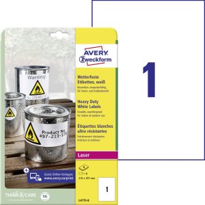 Avery-Zweckform L4775-8 Folie-etiketten 210 x 297 mm Polyester folie Wit 8 stuk(s) Permanent hechtend Laser (kleur), Las Avery-Zweckform L4775-8 Folie-etiketten 210 x 297 mm Polyester folie Wit 8 stuk(s) Permanent hechtend Laser (kleur), Las