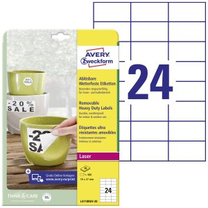 Avery-Zweckform L4718REV-20 Folie-etiketten 70 x 37 mm Polyester folie Wit 480 stuk(s) Weer verwijderbaar Laser (kleur), Avery-Zweckform L4718REV-20 Folie-etiketten 70 x 37 mm Polyester folie Wit 480 stuk(s) Weer verwijderbaar Laser (kleur),