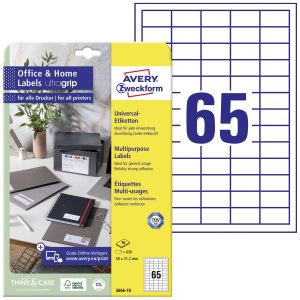 Avery-Zweckform 3666-10 Universele etiketten 38 x 21.2 mm Papier Wit 650 stuk(s) Permanent hechtend Inkjet, Laser (zwart Avery-Zweckform 3666-10 Universele etiketten 38 x 21.2 mm Papier Wit 650 stuk(s) Permanent hechtend Inkjet, Laser (zwart