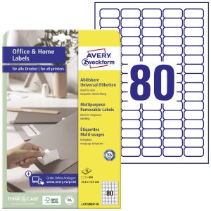 Avery-Zweckform L4732REV-10 Universele etiketten 35.6 x 16.9 mm Papier Wit 800 stuk(s) Weer verwijderbaar Inkjet, Laser Avery-Zweckform L4732REV-10 Universele etiketten 35.6 x 16.9 mm Papier Wit 800 stuk(s) Weer verwijderbaar Inkjet, Laser