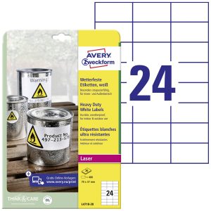 Avery-Zweckform L4718-20 Folie-etiketten 70 x 37 mm Polyester folie Wit 480 stuk(s) Permanent hechtend Laser (kleur), La Avery-Zweckform L4718-20 Folie-etiketten 70 x 37 mm Polyester folie Wit 480 stuk(s) Permanent hechtend Laser (kleur), La