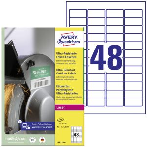Avery-Zweckform L7911-40 Folie-etiketten 45.7 x 21.1 mm Polyethyleen folie Wit 1920 stuk(s) Permanent hechtend Laser (kl Avery-Zweckform L7911-40 Folie-etiketten 45.7 x 21.1 mm Polyethyleen folie Wit 1920 stuk(s) Permanent hechtend Laser (kl