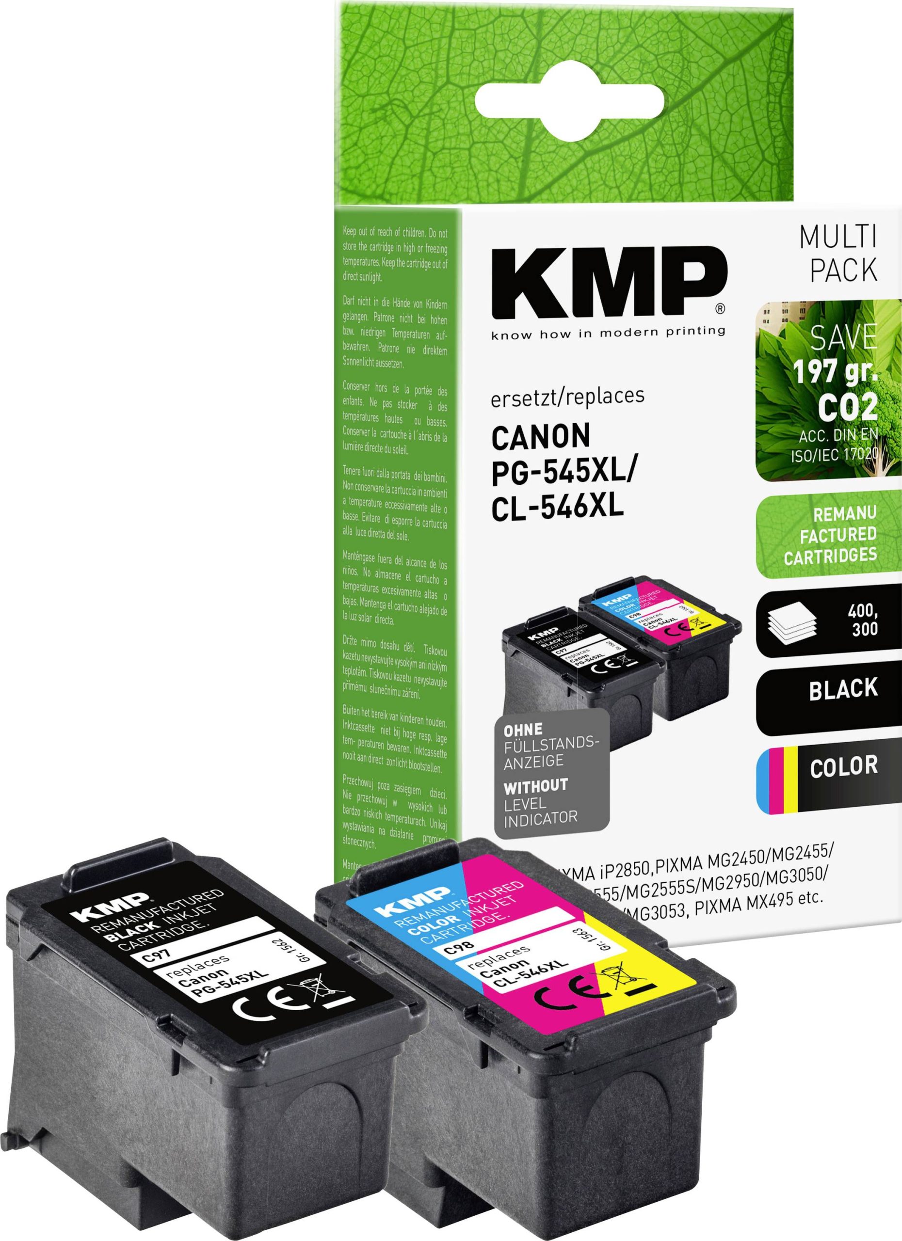 KMP Inktcartridge vervangt Canon PG-545XL, CL-546XL Compatibel Combipack Zwart, Cyaan, Magenta, Geel C97V 1562,4005