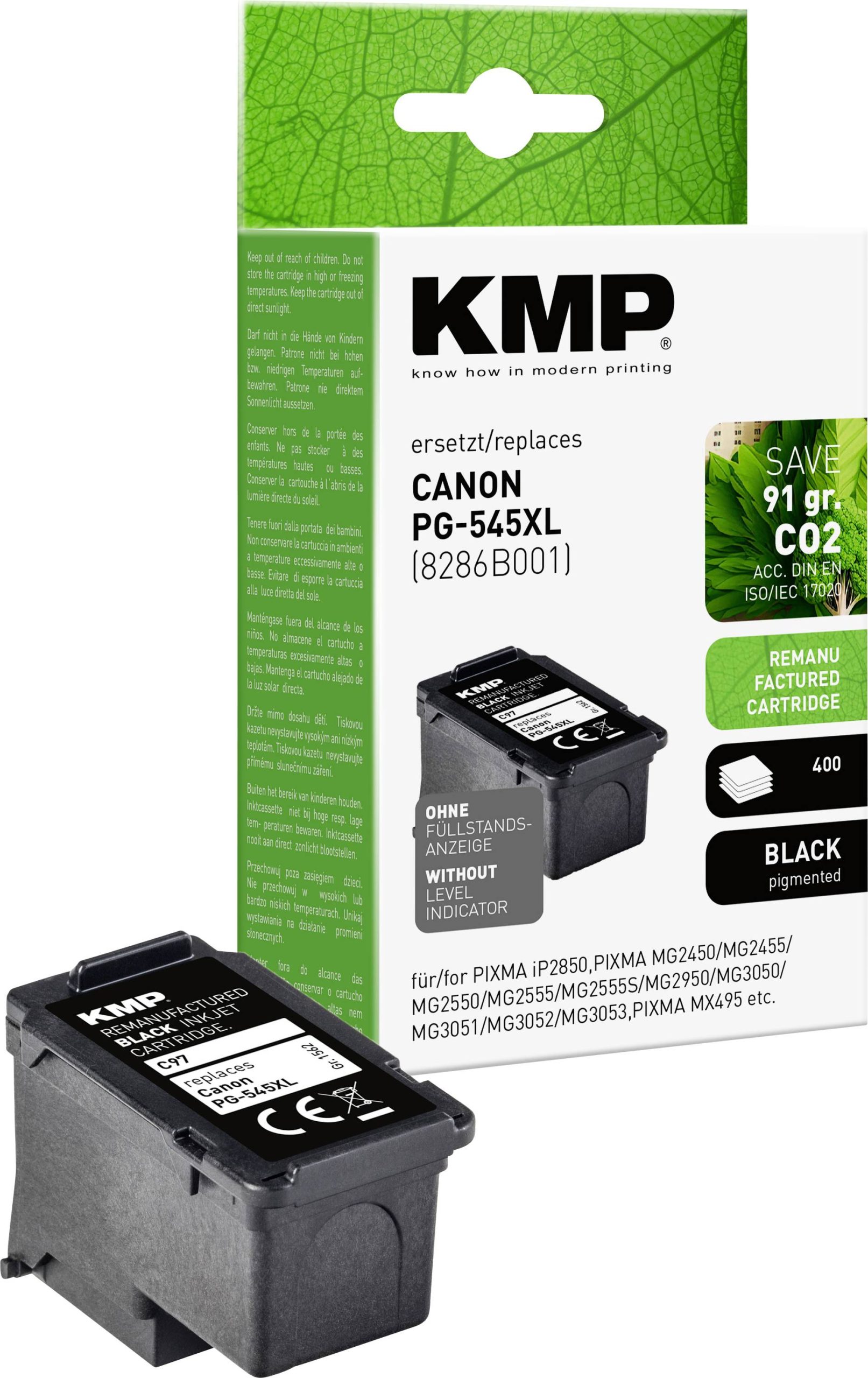 KMP Inktcartridge vervangt Canon PG-545 XL Compatibel Zwart C97 1562,4001