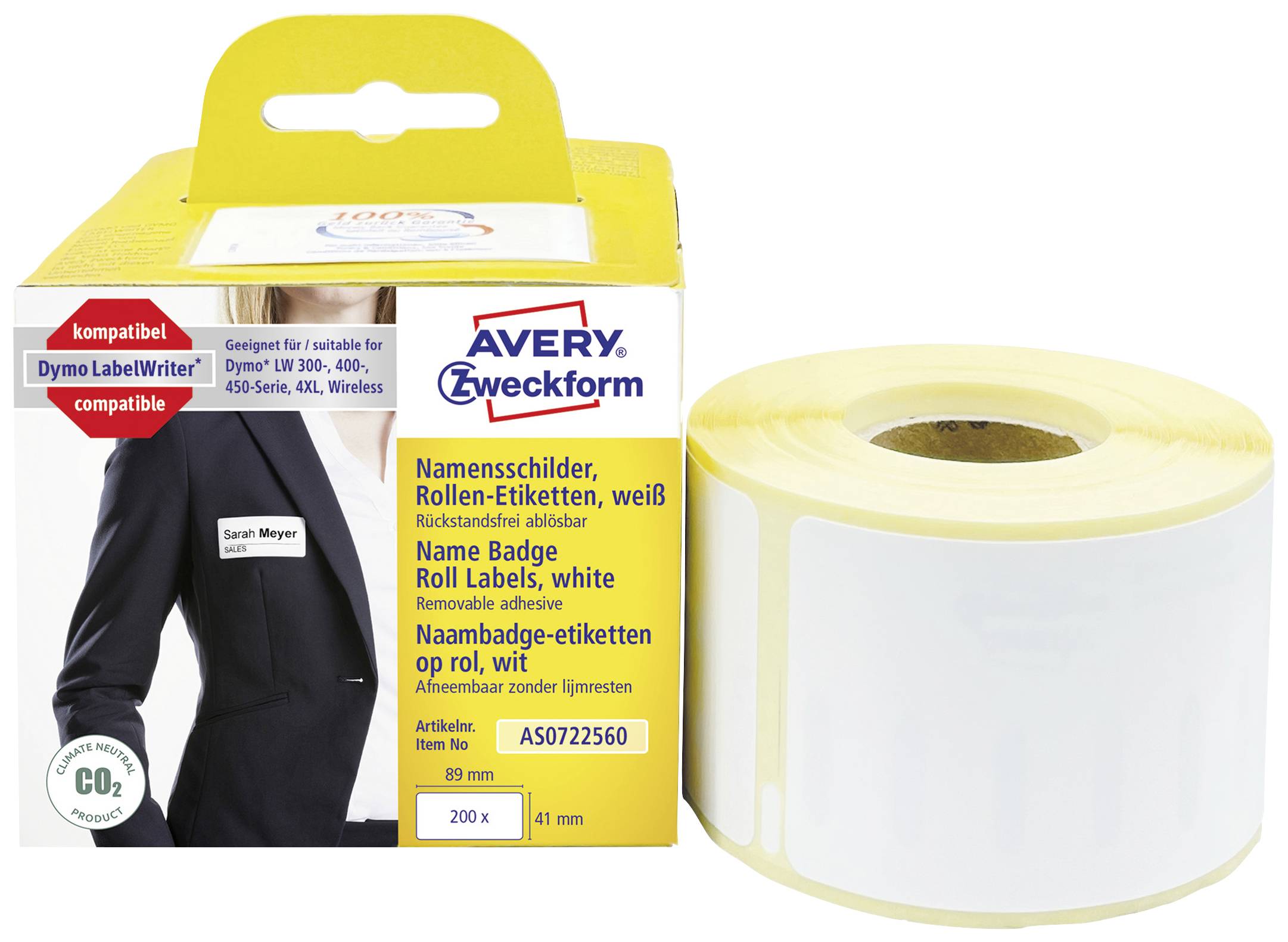 Avery-Zweckform Rol met etiketten Compatibel vervangt DYMO 11356, S0722560 41 x 89 mm Folie Wit 200 stuk(s) Weer verwijd