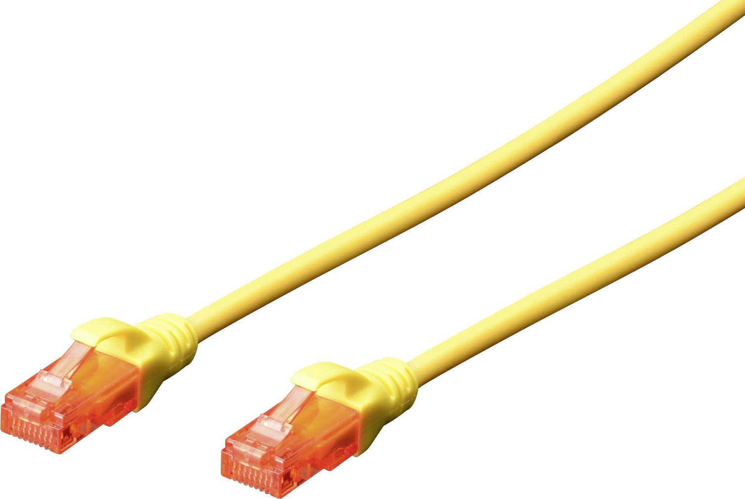 Digitus DK-1617-100/Y RJ45 Netwerkkabel, patchkabel CAT 6 U/UTP 10.00 m Geel Vlambestendig, Halogeenvrij, Rond, Verdraai