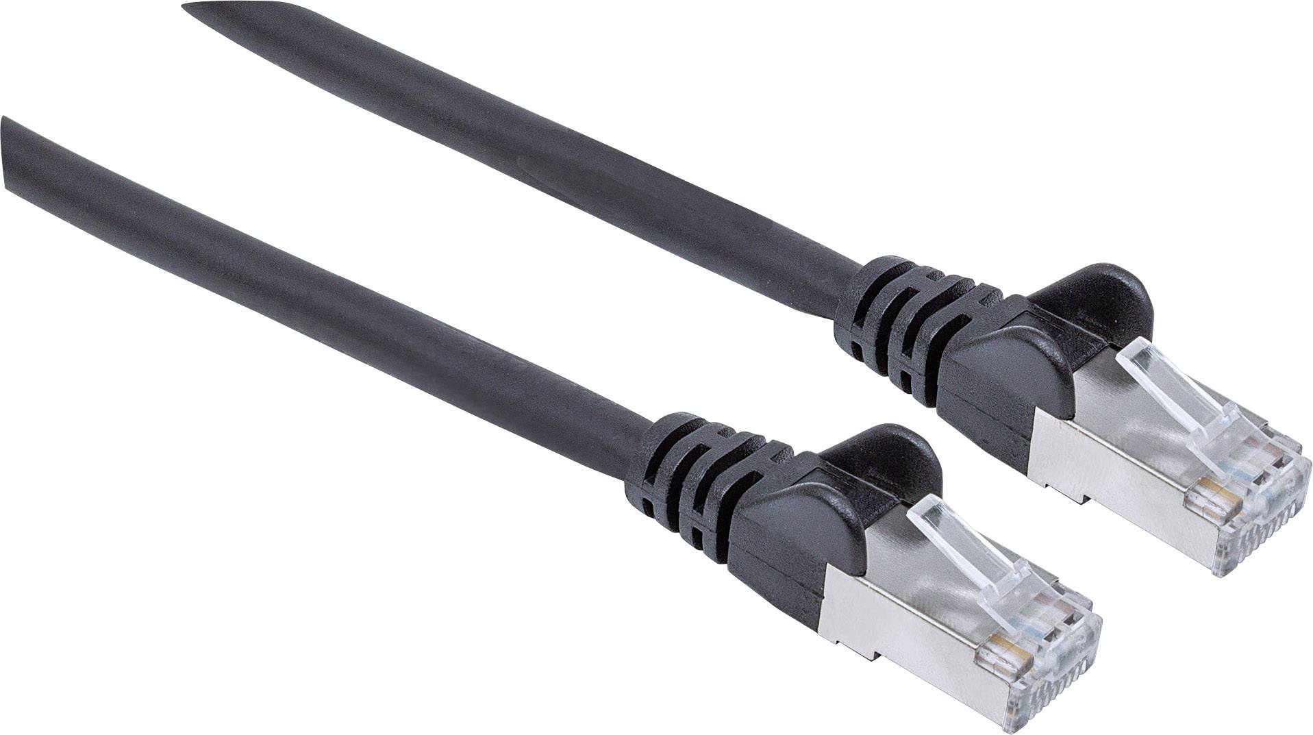 Intellinet 740562 RJ45 Netwerkkabel, patchkabel CAT 6A S/FTP 0.25 m Zwart Folie afscherming, Afscherming gevlochten, Afg