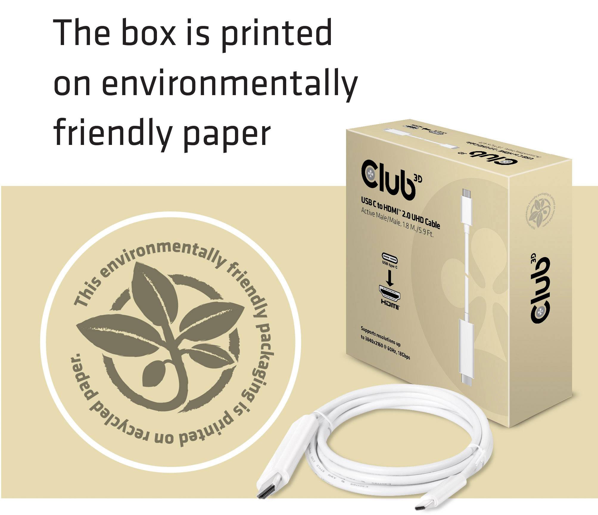 club3D USB-C / HDMI Adapterkabel USB-C stekker, HDMI-A-stekker 1.80 m Wit CAC-1514 USB-C-displaykabel