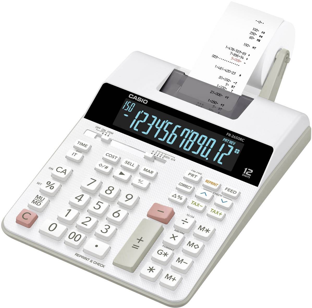 Casio FR 2650 RC Bureaurekenmachine met printer Wit Aantal displayposities: 12 werkt op het lichtnet (b x h x d) 195 x 6
