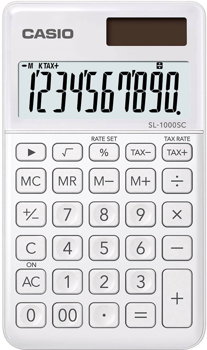 Casio SL-1000SC Zakrekenmachine Wit Aantal displayposities: 10 werkt op zonne-energie, werkt op batterijen (b x h x d) 7