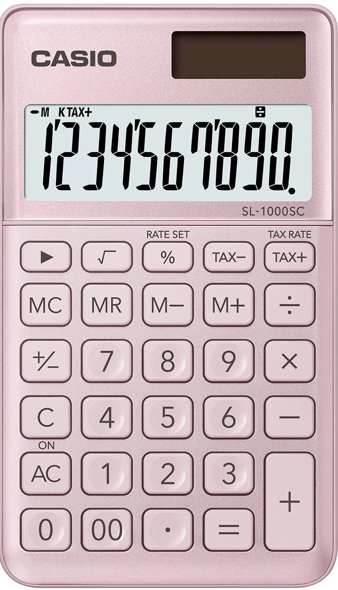 Casio SL-1000SC Zakrekenmachine Roze Aantal displayposities: 10 werkt op zonne-energie, werkt op batterijen (b x h x d)