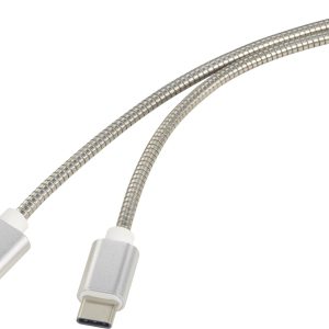 Renkforce RF-4888671 USB-kabel USB 2.0 USB-A stekker, USB-C stekker 1.00 m Zilver Kabelmantel van RVS Renkforce RF-4888671 USB-kabel USB 2.0 USB-A stekker, USB-C stekker 1.00 m Zilver Kabelmantel van RVS