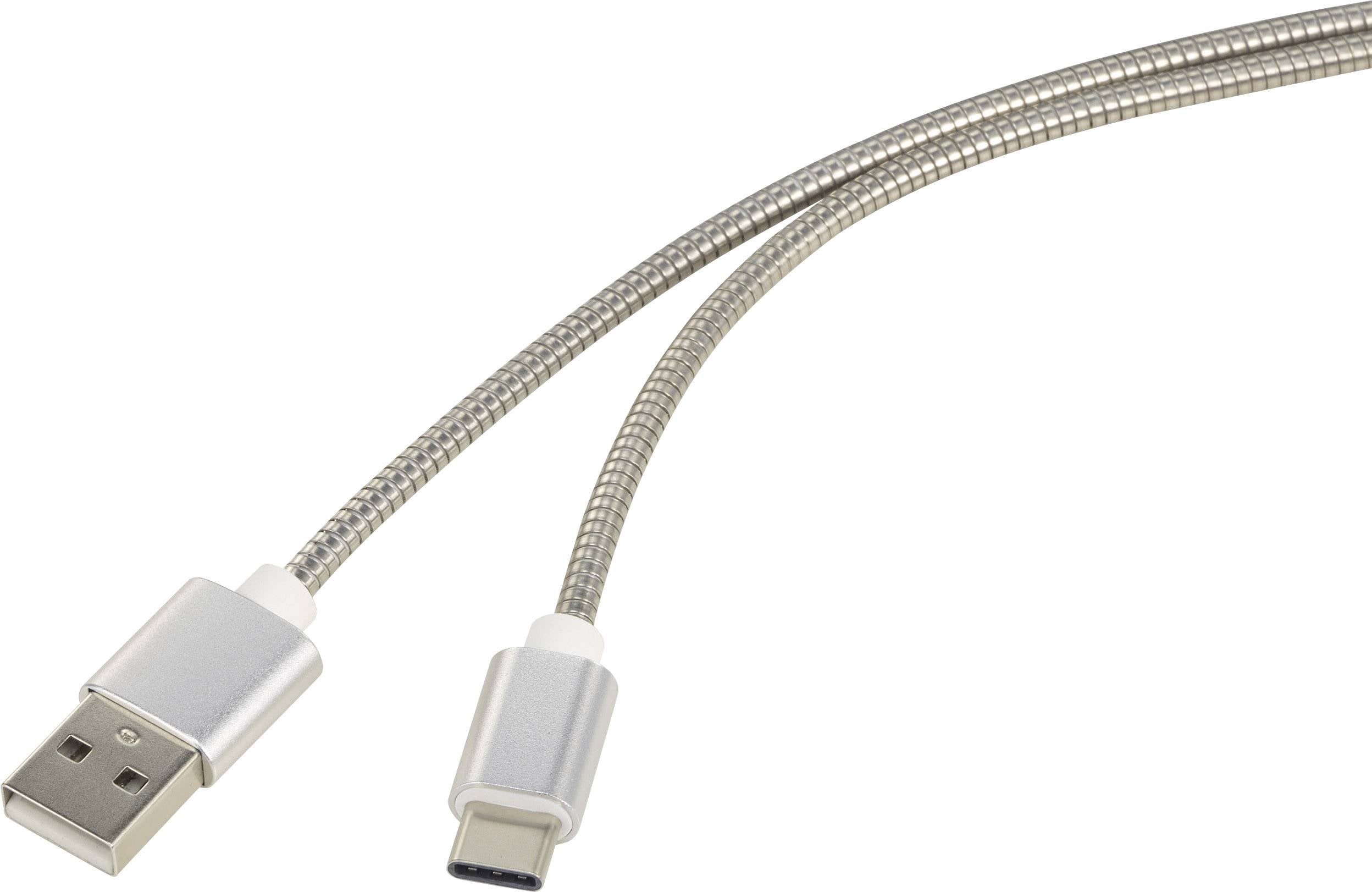 Renkforce RF-4888671 USB-kabel USB 2.0 USB-A stekker, USB-C stekker 1.00 m Zilver Kabelmantel van RVS