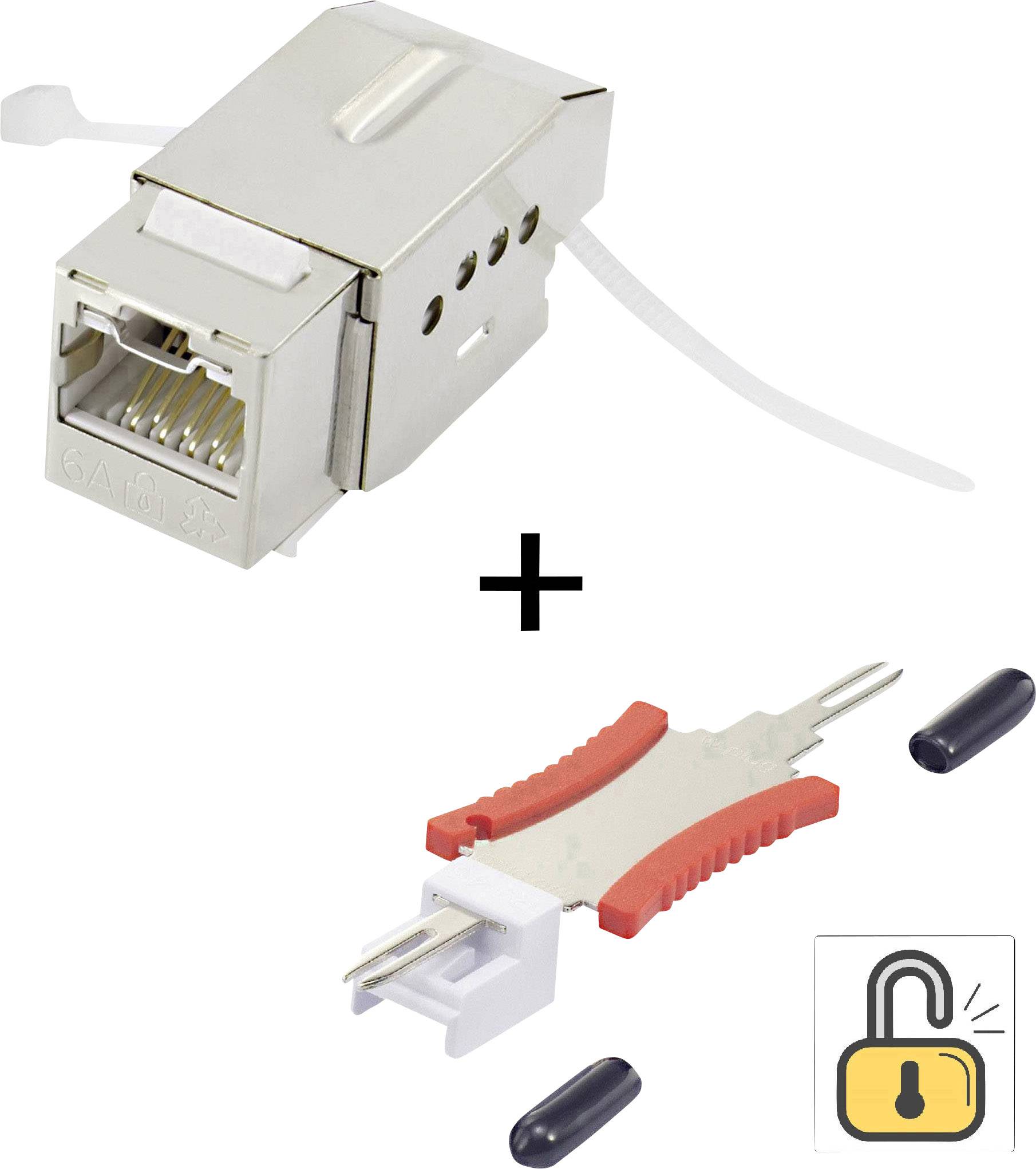 Renkforce RJ45-inbouwmodule Met vergrendelingsfunctie/inclusief ontgrendelgereedschap Keystone CAT 6A KSV10 + Tooling