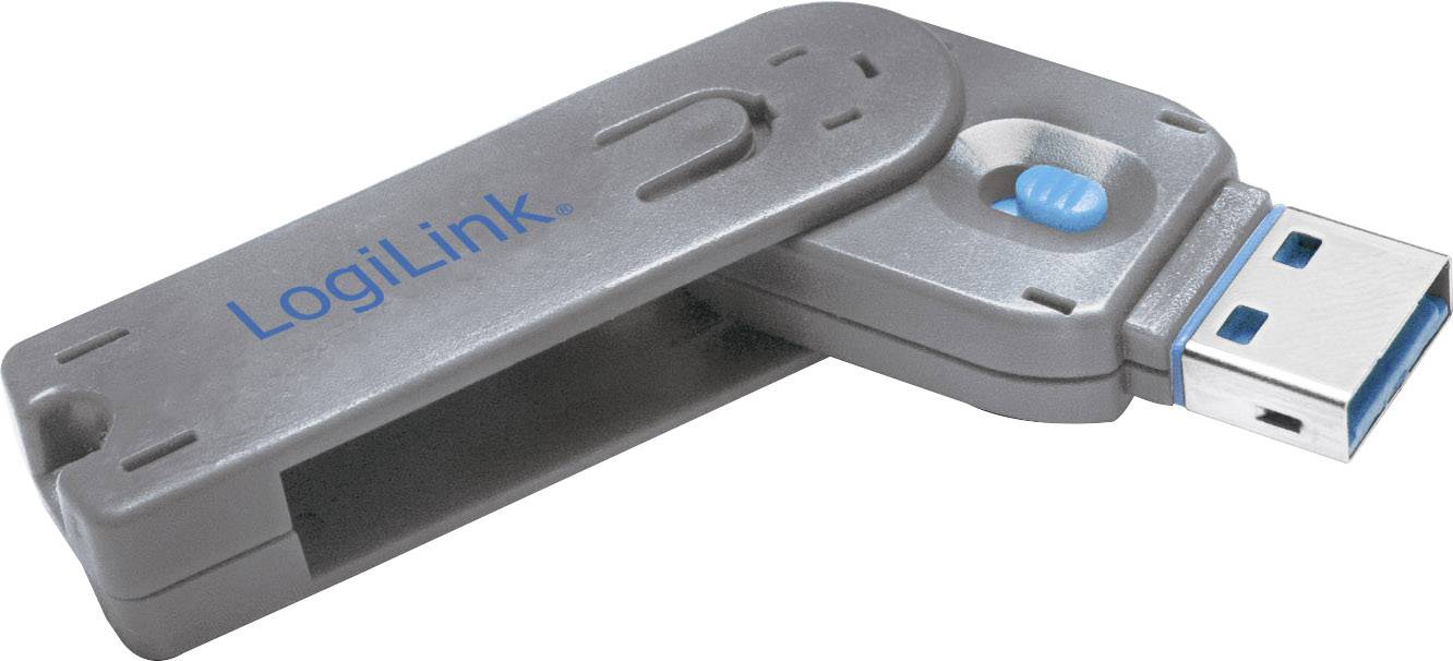 LogiLink USB PORT LOCK, 1 KEY USB-A-poortslot Zilver, Blauw Sleutelslot Incl. 1 sleutel