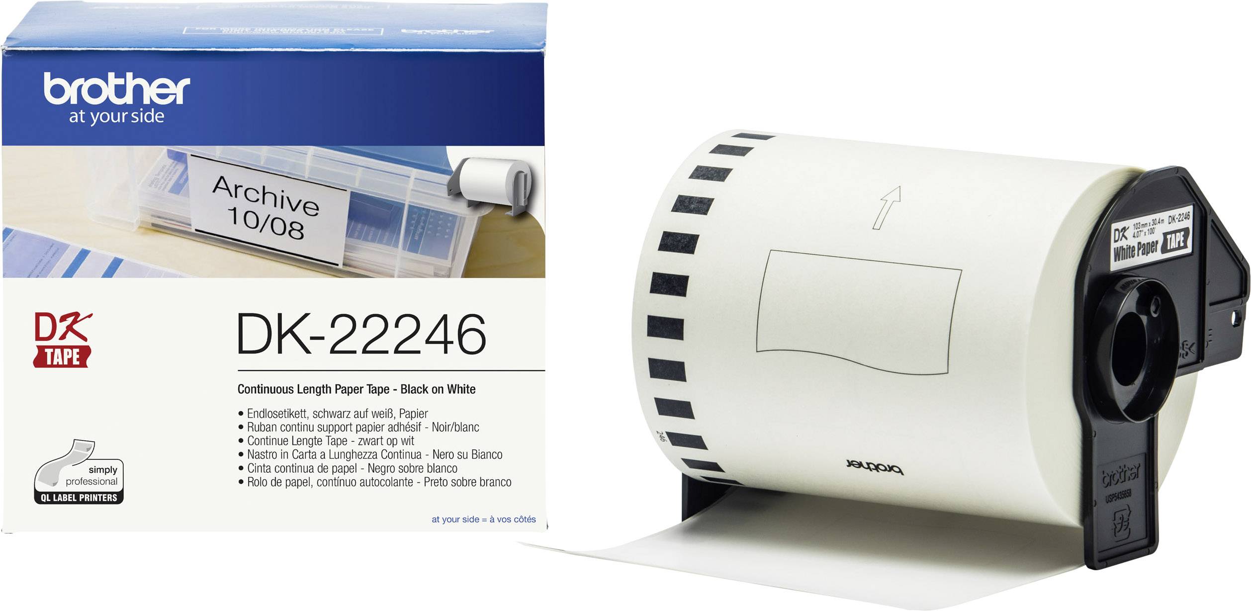 Brother DK-22246 Rol met etiketten 103 mm x 30.48 m Papier Wit 1 stuk(s) Permanent hechtend DK22246 Verzendetiketten, Un