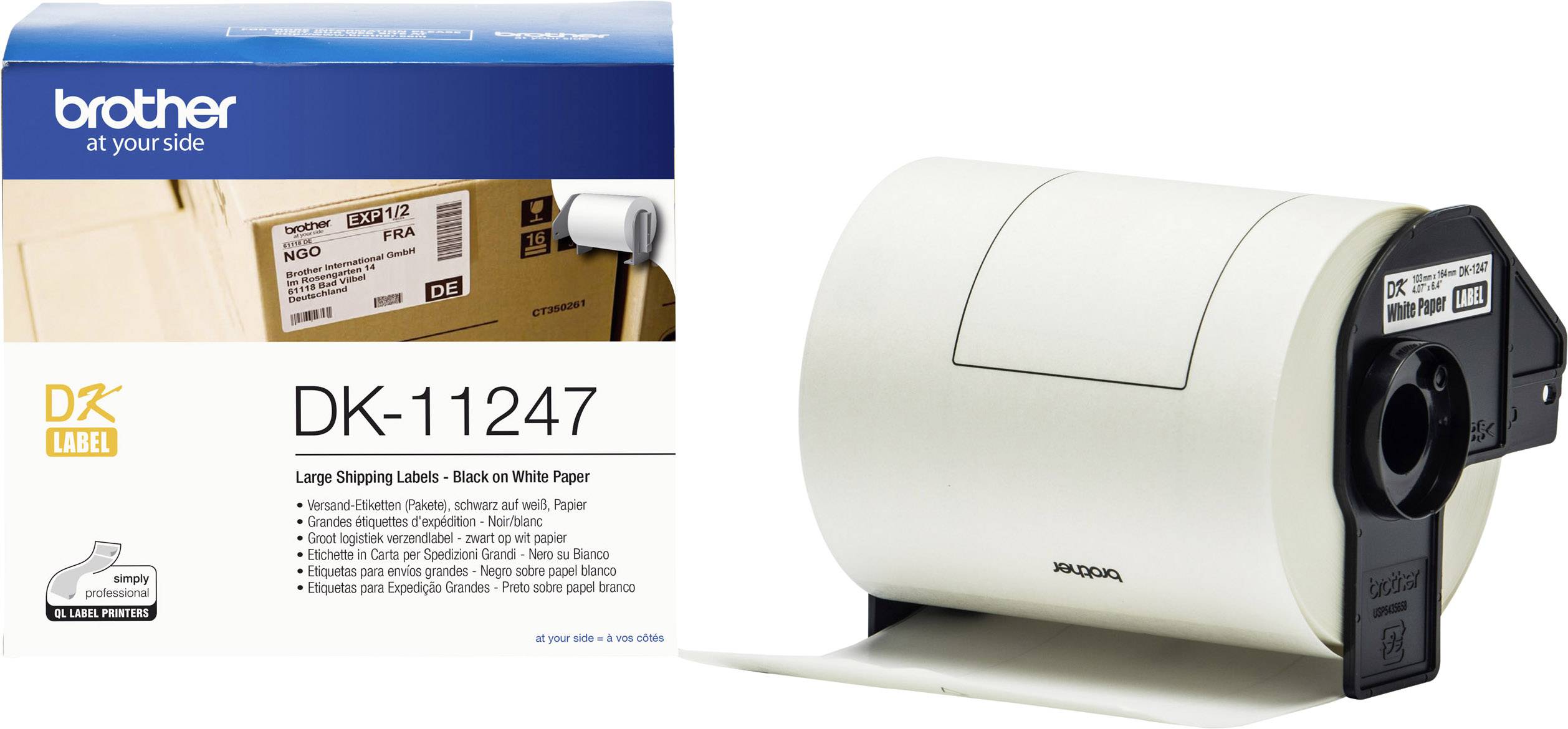 Brother DK-11247 Rol met etiketten 103 x 164 mm Papier Wit 180 stuk(s) Permanent hechtend DK11247 Verzendetiketten, Univ