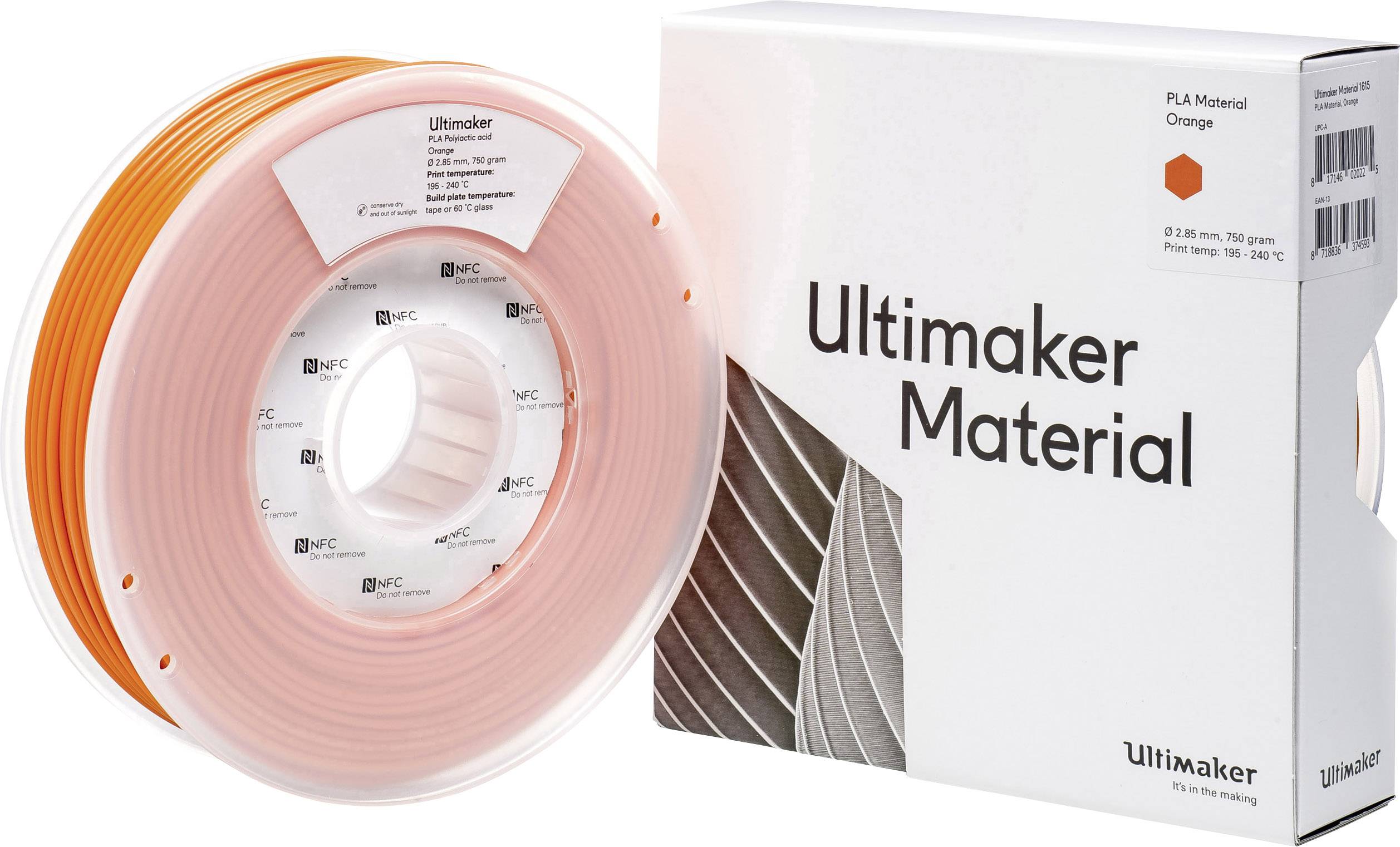 UltiMaker 1615 Filament PLA kunststof 2.85 mm 750 g Oranje 1 stuk(s)