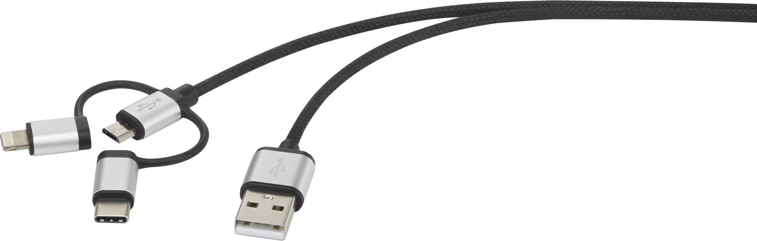Renkforce RF-3335106 USB-kabel USB 2.0 USB-A stekker, USB-C stekker, USB-micro-B stekker, Apple Lightning stekker 0.25 m