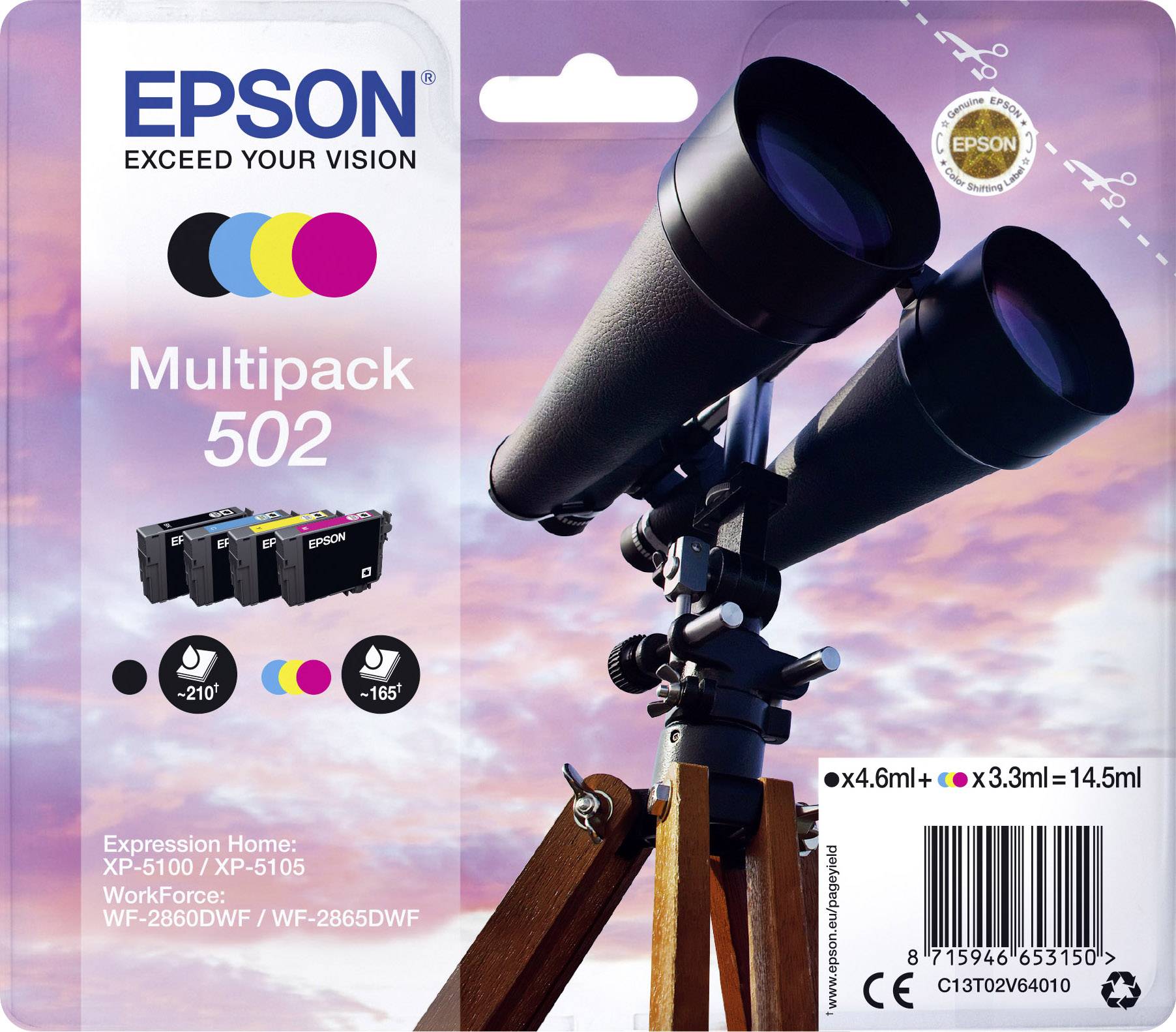 Epson Inktcartridge T02V6, 502 Origineel Combipack Zwart, Cyaan, Magenta, Geel C13T02V64010