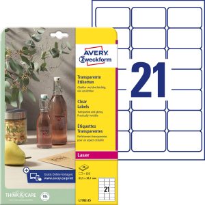 Avery-Zweckform L7782-25 Folie-etiketten 63.5 x 38.1 mm Polyester folie Transparant 525 stuk(s) Permanent hechtend Laser Avery-Zweckform L7782-25 Folie-etiketten 63.5 x 38.1 mm Polyester folie Transparant 525 stuk(s) Permanent hechtend Laser