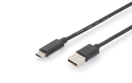 Digitus AK-300148-030-S USB-kabel USB 2.0 USB-C stekker, USB-A stekker 3.00 m Zwart Afgeschermd (dubbel), Stekker past o