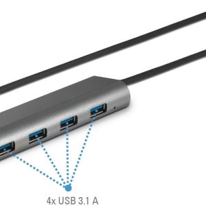 Renkforce RF-3374944 USB-hub 4 poorten USB-A USB 3.2 Gen1 5 GBit/s Met aluminium behuizing Zilver Renkforce RF-3374944 USB-hub 4 poorten USB-A USB 3.2 Gen1 5 GBit/s Met aluminium behuizing Zilver