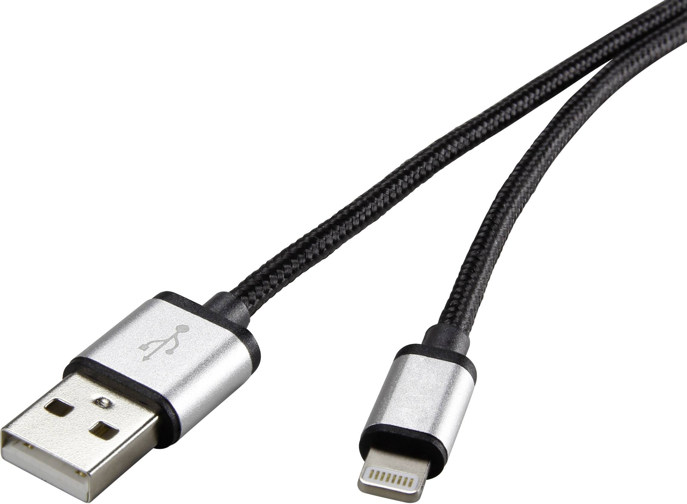 Renkforce RF-3969330 USB-kabel USB 2.0 USB-A stekker, Apple Lightning stekker 1.50 m Donkergrijs Gesleeved