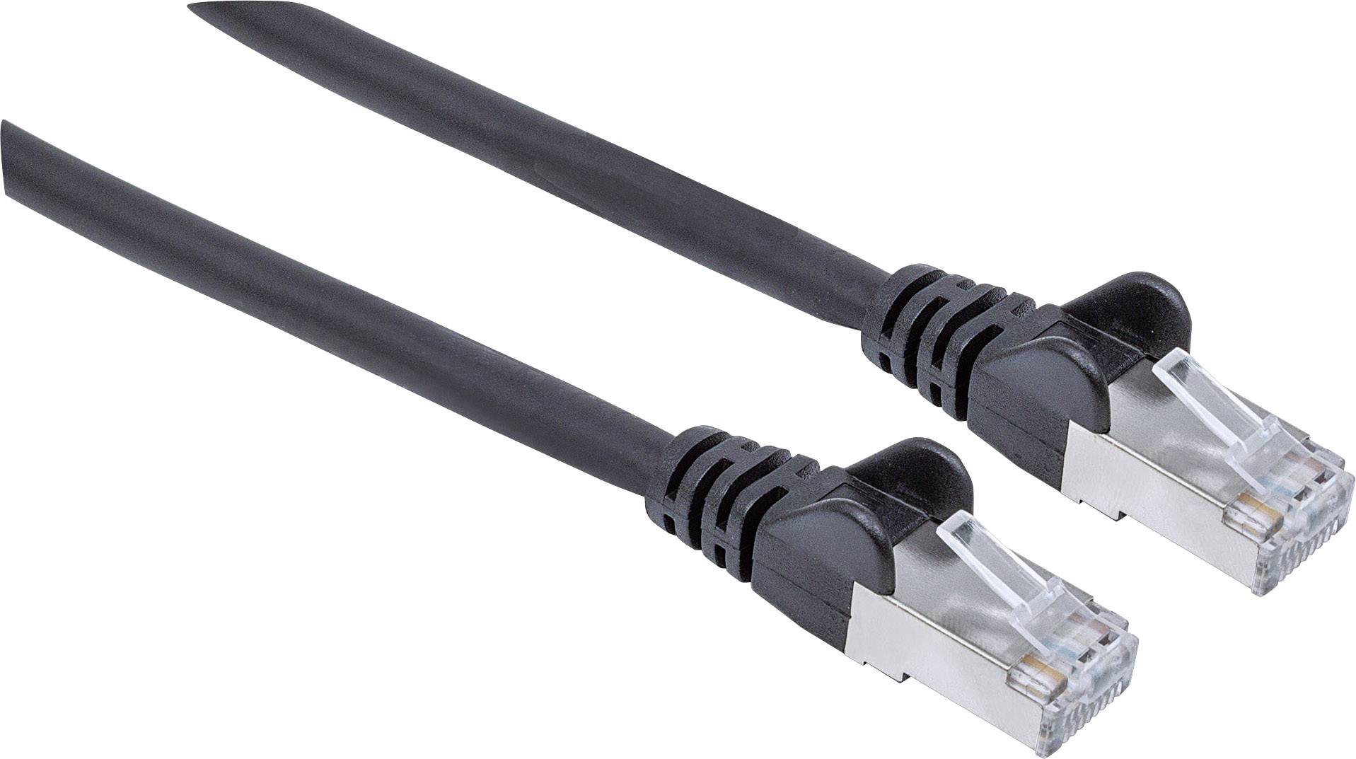 Intellinet 737081 RJ45 Netwerkkabel, patchkabel CAT 6A S/FTP 20.00 m Zwart Folie afscherming, Afscherming gevlochten, Ha