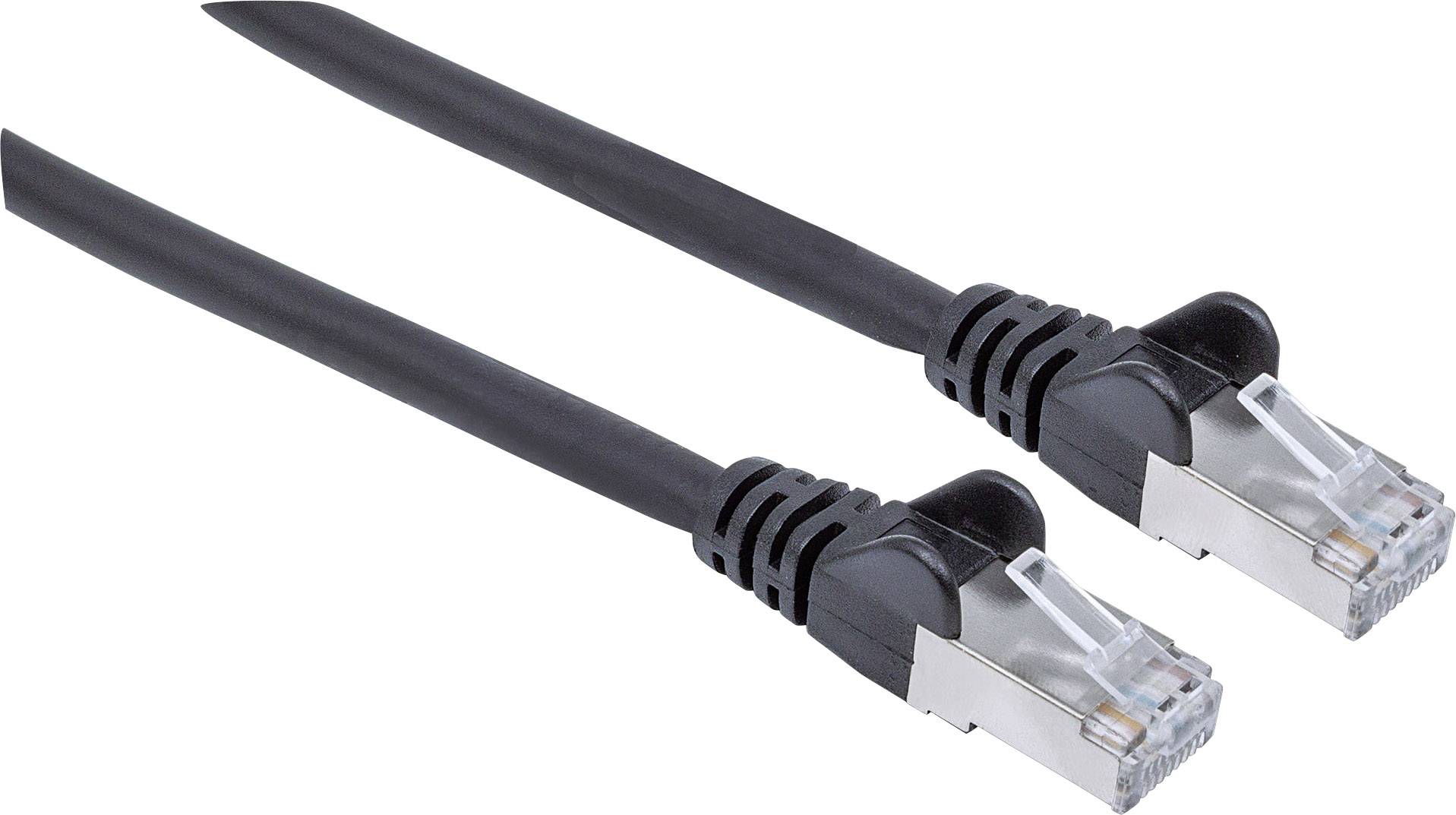 Intellinet 318808 RJ45 Netwerkkabel, patchkabel CAT 6A S/FTP 5.00 m Zwart Folie afscherming, Afscherming gevlochten, Hal