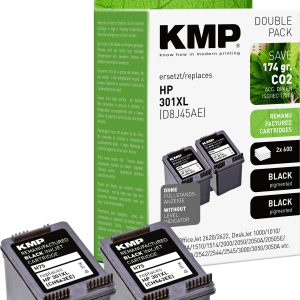 KMP Inktcartridge vervangt HP 301XL, CH563EE Compatibel 2-pack Zwart H75D 1719,4021 KMP Inktcartridge vervangt HP 301XL, CH563EE Compatibel 2-pack Zwart H75D 1719,4021
